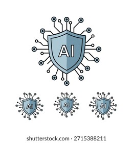 Ilustración vectorial del escudo de seguridad AI con diseño de placa de circuito