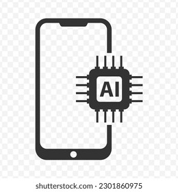 Ilustración vectorial del ícono de Ai smartphone en color oscuro y fondo transparente (png).