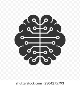 Vector illustration of ai technology brain icon in dark color and transparent background(png).