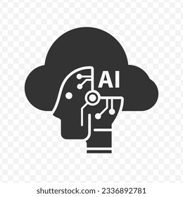 Icono vectorial de la tecnología IA en color oscuro y fondo transparente (PNG).