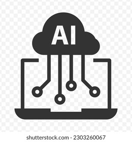 Ilustración vectorial del icono del portátil de tecnología ai en color oscuro y fondo transparente (png).