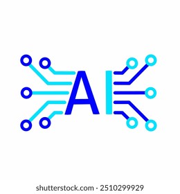 Ilustração vetorial do logotipo da tecnologia de IA com cor azul no fundo branco