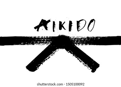 Vector Illustration of Aikido on white background. Aikido Text Banner.  Martial arts.