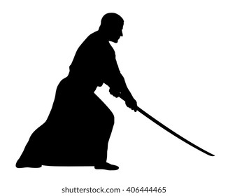 Vector illustration of aikido techniques with sword 