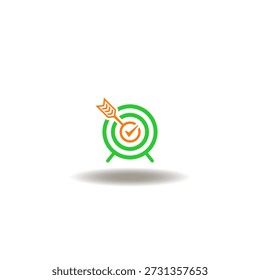 Vector illustration of aim with arrow and check mark. Symbol of accurate. Icon of success.