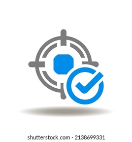 Ilustración vectorial del signo de objetivo con marca de verificación Símbolo de objetivo. Icono de apuntar al éxito.