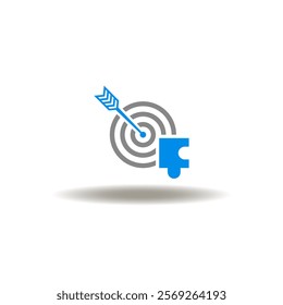 Vector illustration of aim target with arrow and puzzle piece. Symbol of business target and strategy achievement.