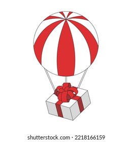 Vector  illustration air balloon with a gift. Isometric style.
