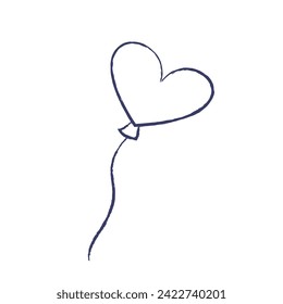 Vector Illustration of Air Balloon heart shape. Charcoal crayon hand drawn design. Isolated outline element on a white background for wedding and Valentines day concept