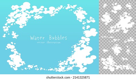 Vector illustration of air bubbles in blue underwater. Set of foam isolated on transparent background.