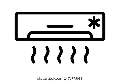 Ilustración vectorial de un ícono de acondicionador de aire en blanco y negro, perfecto para diseños de HVAC y electrodomésticos. Trazo editable.
