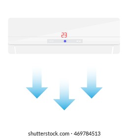 Vector illustration air conditioner isolated on blue background. Air conditioner on the wall icon.