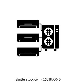 Ilustración vectorial del acondicionador de aire. Sistema multidividido. Icono plano del aparato de regulación térmica. Equipos climáticos para casa y oficina. Objeto aislado sobre fondo blanco.