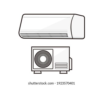 Vector illustration of air conditioner and outdoor unit.