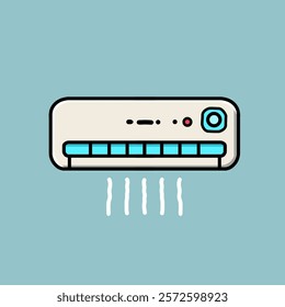 vector illustration of air conditioning cooling machine, white and blue in color, looks to emit fresh air, plain background.