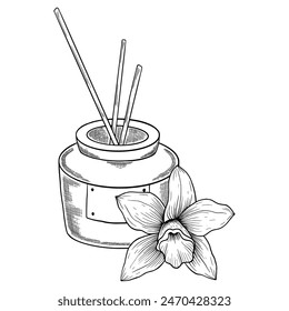 Vector illustration of an air fragrance with vanilla scent. Vanilla aroma. Aromatherapy. Hand drawn outline vanilla