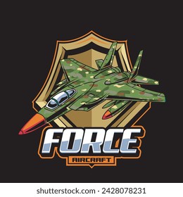 Vector Illustration Air Jet Army from side view with FORCE AIRCRAFT text Esport Logo
