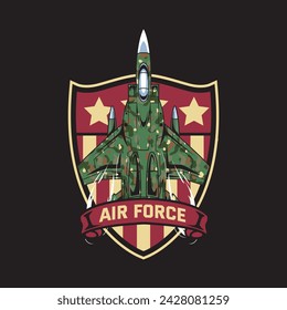 Ilustración vectorial Air Jet Army desde la vista superior con el texto AIR FORCE Esport Logo