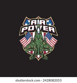Ilustración vectorial Air Jet Army desde la vista superior con el texto AIR POWER Esport Logo