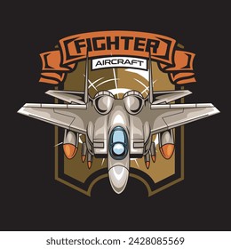 Ilustración vectorial Air Jet desde la vista frontal con FIGHTER AIRCRAFT texto Esport Logo