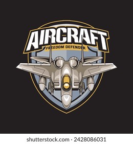 Vector Illustration Air Jet from front view with AIRCRAFT FREEDOM DEFENDER text Esport Logo