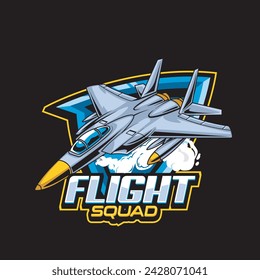 Vector Illustration Air Jet from side view
with FLLIGHT SQUAD text Esport Logo