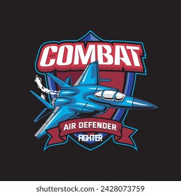 Ilustración vectorial Air Jet desde la vista lateral
con el texto COMBAT AIR DEFENDER FIGHTER Esport Logo