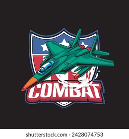 Vector Illustration Air Jet from side view with COMBAT text Esport Logo