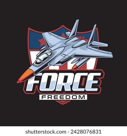 Ilustración vectorial Air Jet desde la vista lateral con el texto FORCE FREEDOM Esport Logo