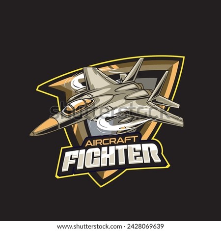 Vector Illustration Air Jet from side view
with AIRCRAFT FIGHTER text Esport Logo