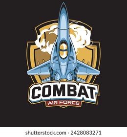 Vector Illustration Air Jet from upper view with COMBAT AIR FORCE text Esport Logo