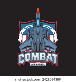 Vector Illustration Air Jet from upper view with COMBAT AIR PATROL text Esport Logo