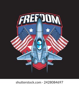 Ilustración vectorial Air Jet desde la vista superior con el texto FREEDOM Esport Logo