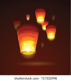 vector illustration . air lanterns for Diwali festival of lights and light. design element of discounts and super offers. Chinese flying lanterns