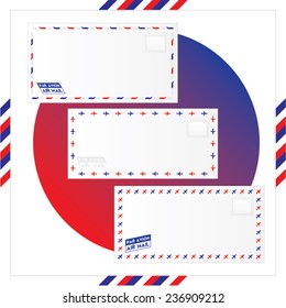 Vector illustration of air mail envelopes with stamp area and air mail stamp