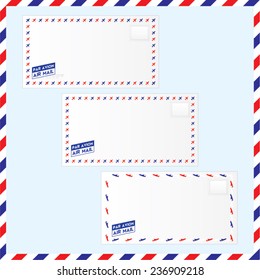 Vector illustration of air mail envelopes with stamp area and air mail stamp