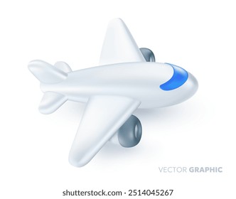 Ilustración vectorial de objeto de avión con sombra sobre fondo blanco. Diseño de dibujos animados de estilo 3D de aeronaves con turbina para Web, sitio, Anuncio, menú, tarjeta