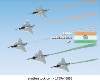 Vector illustration of air show showing fighter jets in formation of an arrow