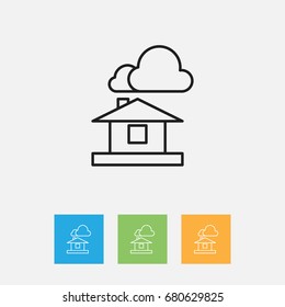 Vector Illustration Of Air Symbol On Shelter Outline. Premium Quality Isolated Domicile Element In Trendy Flat Style.