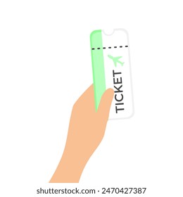 Ilustración vectorial del billete de avión en mano. Billete de avión. Ilustración plana de Vector para diseño de Sitio web y Anuncio