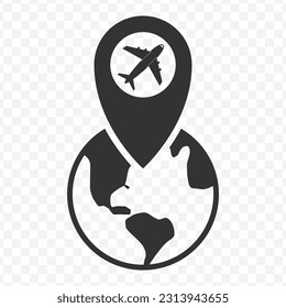 Vector illustration of aircraft location icon in dark color and transparent background(png).