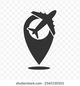 Vector illustration of aircraft location icon in dark color and transparent background(PNG).