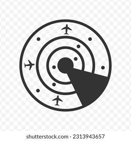 Vector illustration of aircraft radars icon in dark color and transparent background(png).