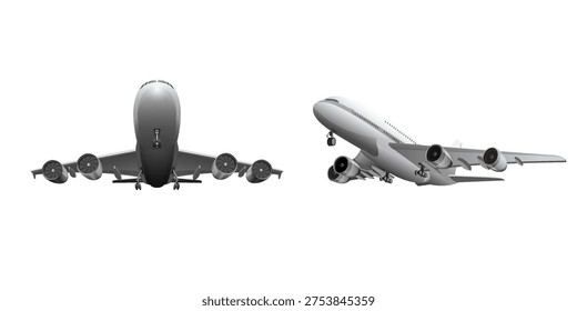 Vector illustration of aircraft takeoff to the sky.