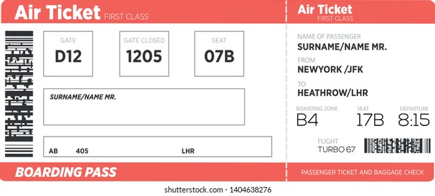 Vector Illustration Airline Boarding Pass Air Stock Vector (Royalty ...