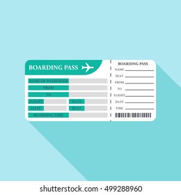 Vector illustration of airline boarding pass tickets. Flat style with long shadow