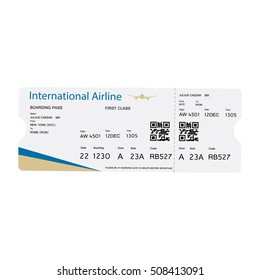 Vector illustration  airline boarding pass ticket with QR2 code design. Isolated on white background.