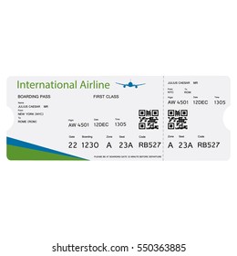 Vector illustration  airline boarding pass ticket with QR2 code design. Isolated on white background.