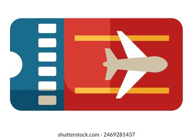 Vector illustration of an airline ticket design with a red airplane icon and barcode