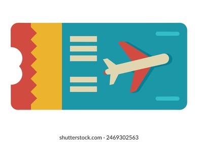 Vector illustration of an airline ticket design with a red airplane icon and barcode